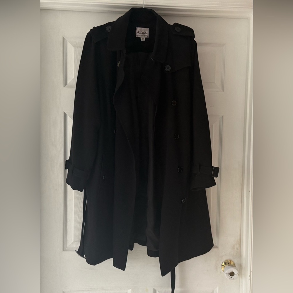 Linea by Louis Dell'Olio black trench coat size 18 W. See video and pics! - Picture 7 of 8